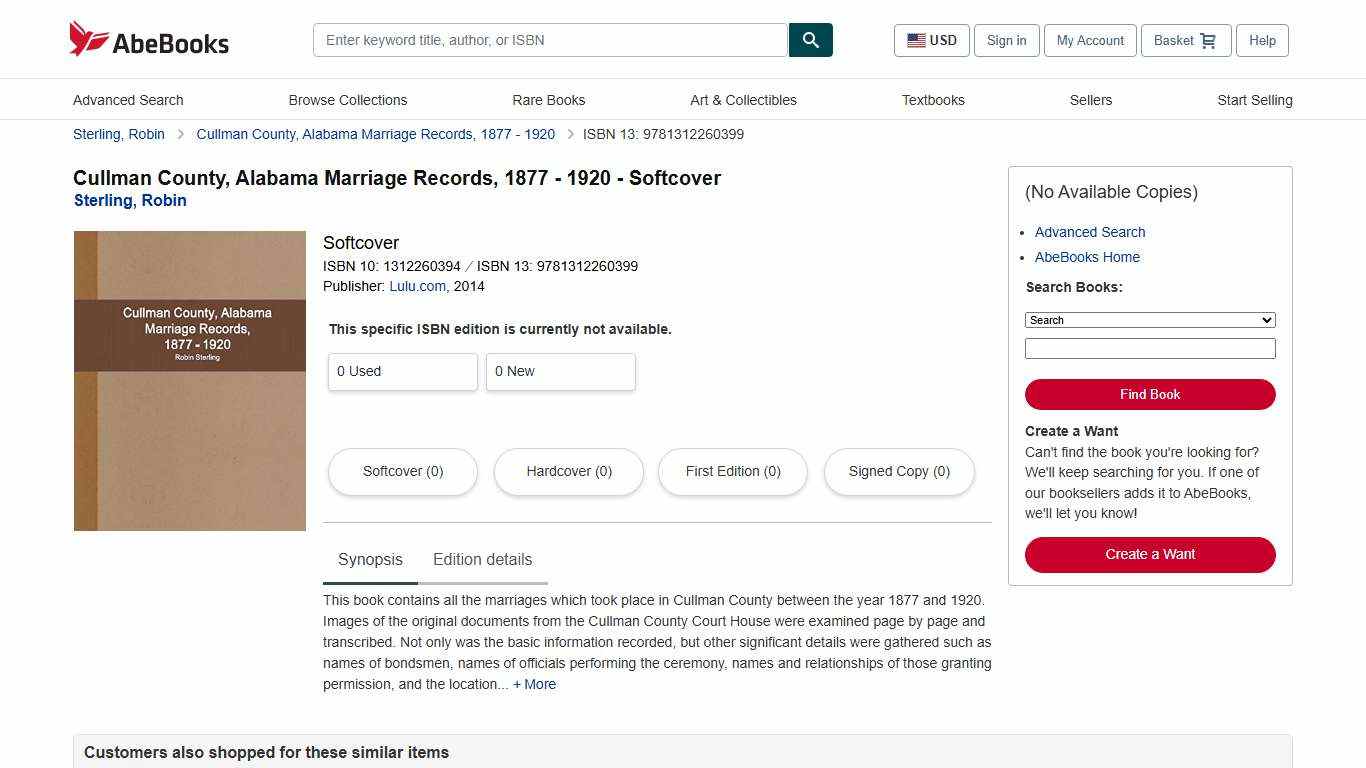 Cullman County, Alabama Marriage Records, 1877 - 1920 - Sterling, Robin: 9781312260399 - AbeBooks