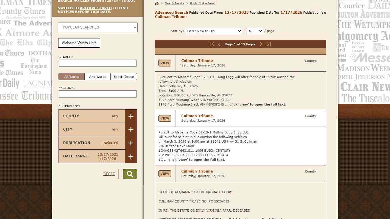 Alabama Public Notice | Alabama Press Association