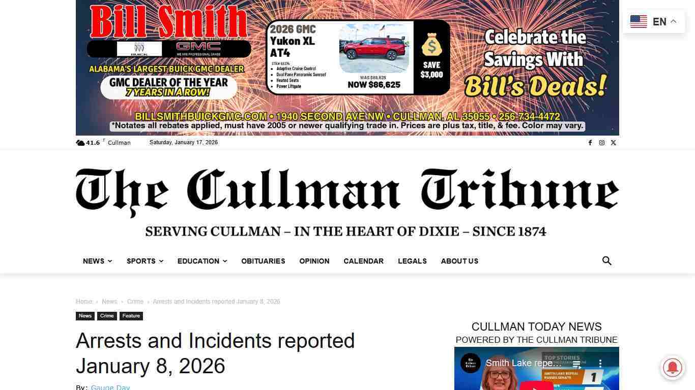 Arrests and Incidents reported January 8, 2026 - The Cullman Tribune