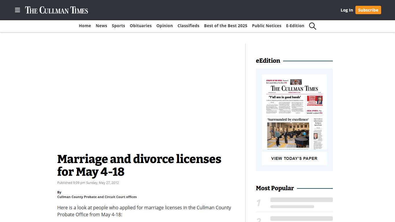 Marriage and divorce licenses for May 4-18 | The Cullman Times